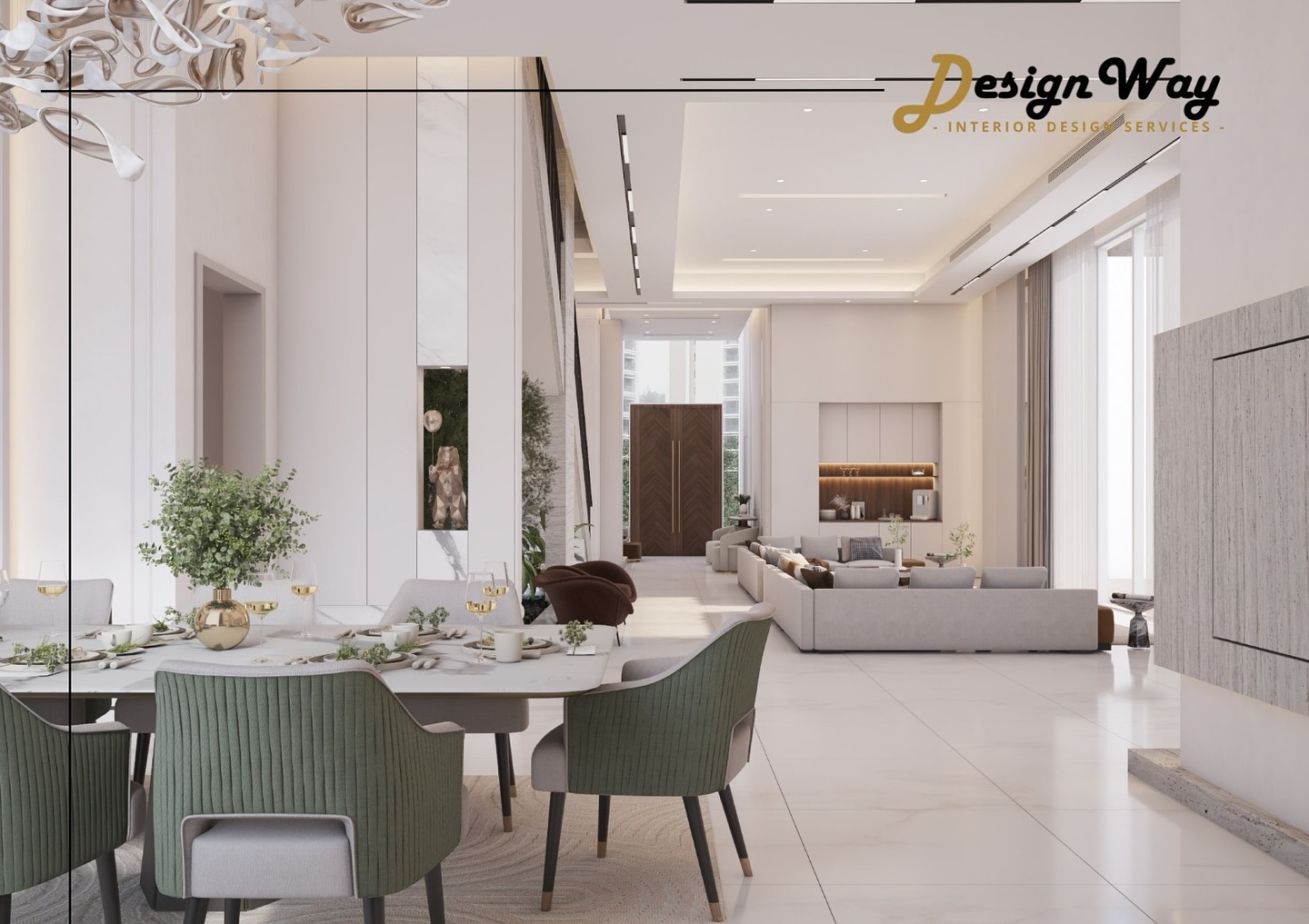 Light-filled contemporary dining and living interior